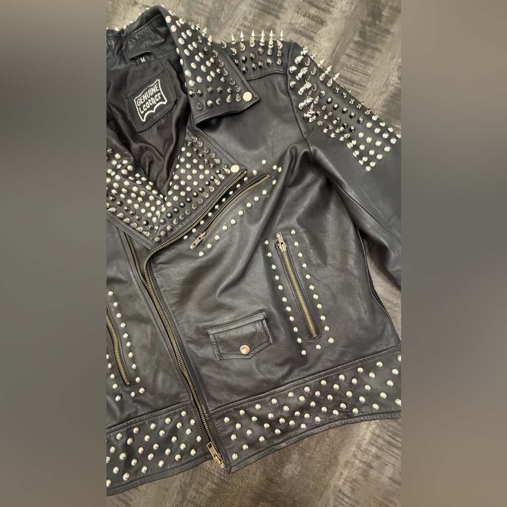 VINTAGE/Black Studded Leather Performance Jacket